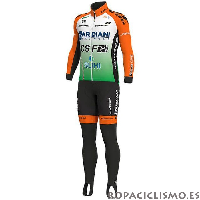 2019 Maillot Bardiani Csf Tirantes Mangas Largas Verde Naranja